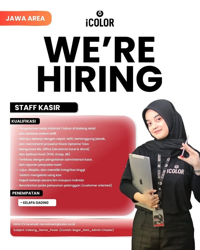 Flyer loker Staff Kasir di iColor