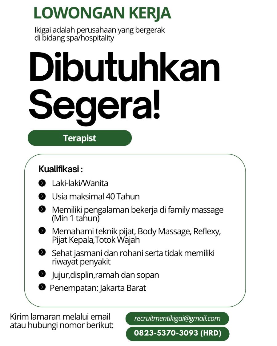 Flyer loker Therapist di Ikigai