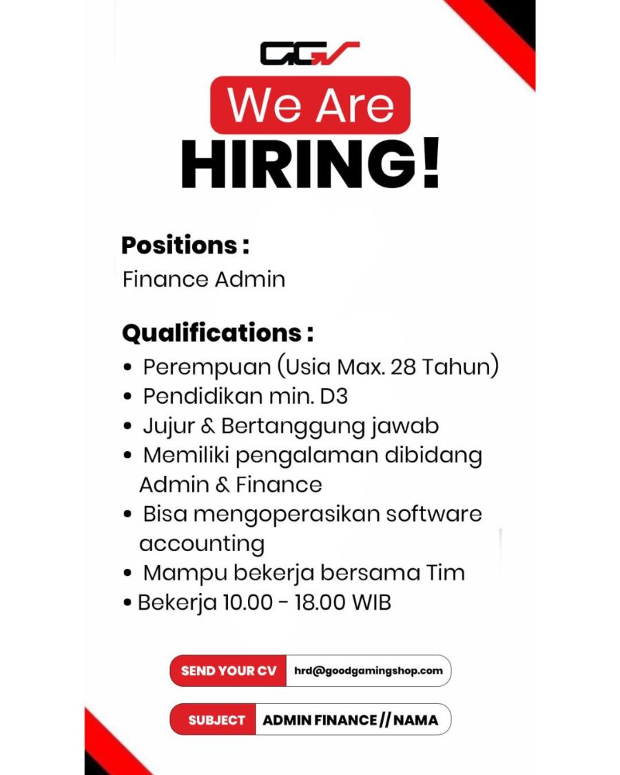 Flyer loker Finance Admin di Good Gaming Shop (GGS)